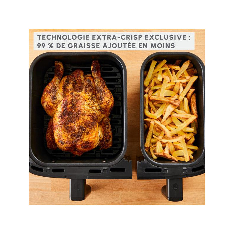 Air Fryer Easy Fry 2 Tiroirs Mega 8,3l 2020w  7prog 80a 200°c Inox   - Ez901n20 Moulinex