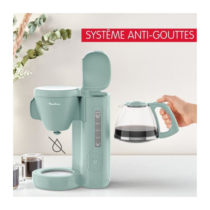 Cafetiere Filtre 1.25l, Réservoir Frontal, Porte-filtre Pivotant, Systeme Anti-gouttes, Maintien Au Chaud, Morning Fg2 Moulinex