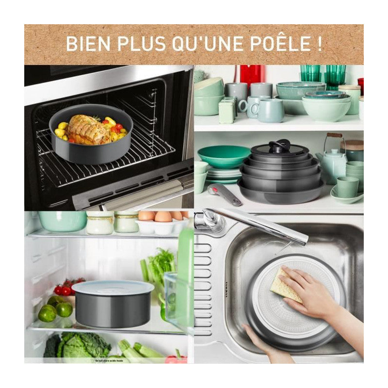 Tefal Ingenio Lot De 3 Pieces, Poele 28 Cm, Casserole 18 Cm, Poignée, Induction, Céramique, Fabriqué En France, Renew L260930 Seb