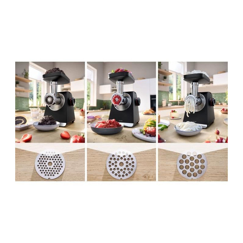 Hachoir A Viande Inox 2100w Puissance 500w Capacite 3,5kg/mn 2grilles 3disques Kit Saucisses Kit Kebe Decoupoe Legumes E - Bsh BSH - BOSCH PEM