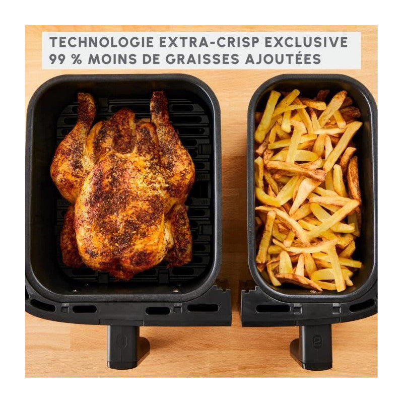 Friteuse Sans Huile- 8.3 l - 2 Tiroirs, Friteuse A Air Et Gril, 8 Programmes, Air Fryer, Dual Easy Fry&grill Ez905b20 Moulinex