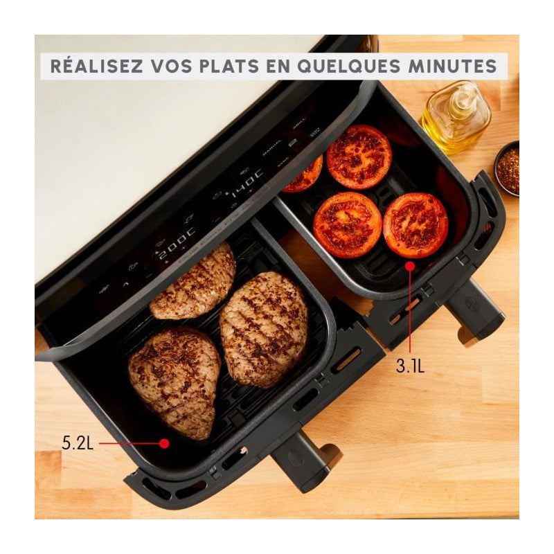 Friteuse Sans Huile- 8.3 l - 2 Tiroirs, Friteuse A Air Et Gril, 8 Programmes, Air Fryer, Dual Easy Fry&grill Ez905b20 Moulinex