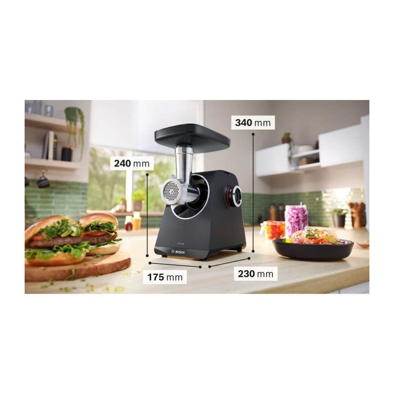 Hachoir A Viande Série 4 -   - Mfws430b - 3 Grilles De Hachoir - Marche Arriere - Noir Bosch