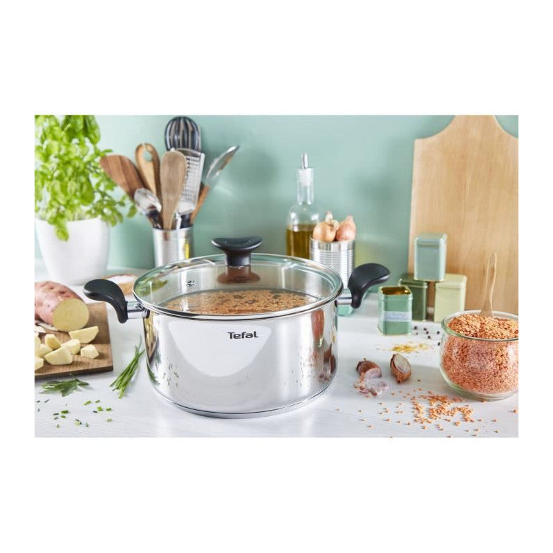 Tefal E3084604 Primary Faitout Inox 24 Cm / 5l + Couvercle/ Compatible Induction Seb