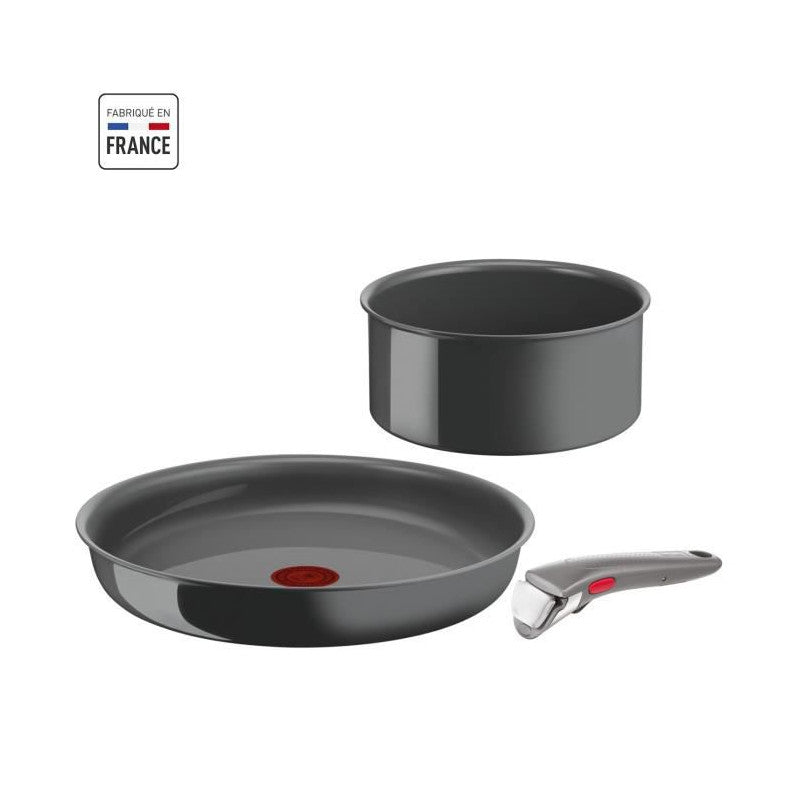 Tefal Ingenio Lot De 3 Pieces, Poele 28 Cm, Casserole 18 Cm, Poignée, Induction, Céramique, Fabriqué En France, Renew L260930 Seb