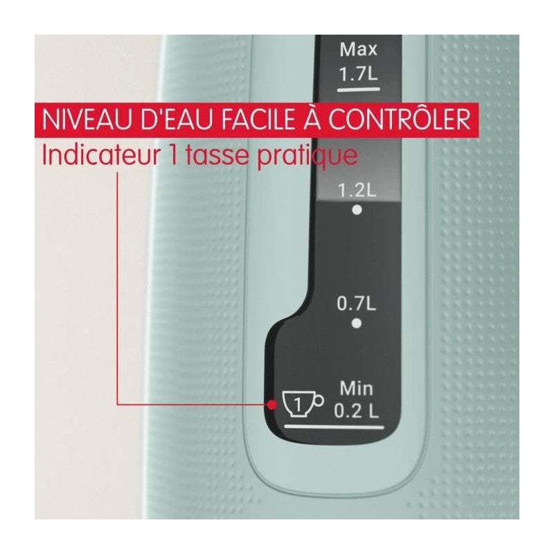 Bouilloire électrique 1.7 L, Indicateur 1 Tasse, Filtre Anticalcaire, Arret Auto, Boule A Thé Incluse, Morning By2m13 Moulinex