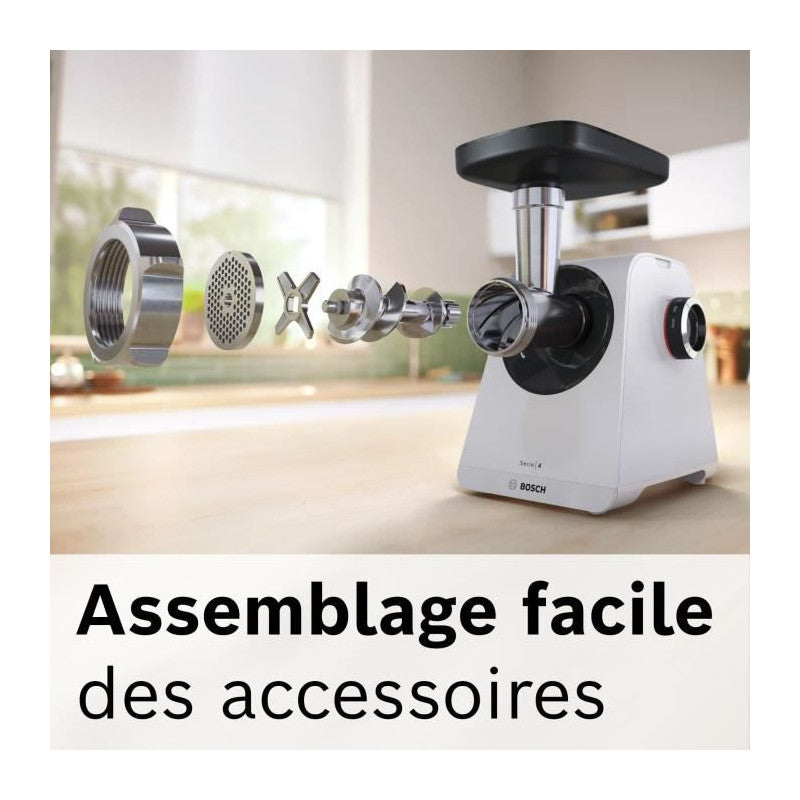 Hachoir A Viande -   - Mfws420w Série 4 - Blanc - 500 W - Moteur Bloqué 1900 W - 2,5 Kg/mn - 2 Vitesses - 2 Grilles De Hac Bosch