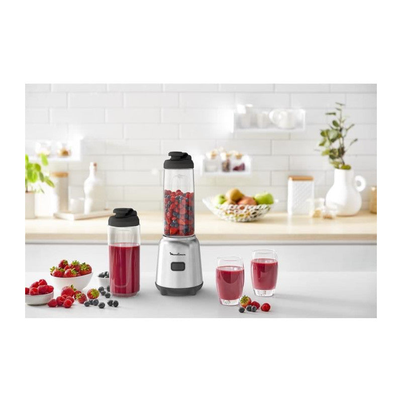 Moulinex blender mixeur, 300 w, 2 bouteilles tritan à emporter, 4 lames amovibles, compact Moulinex