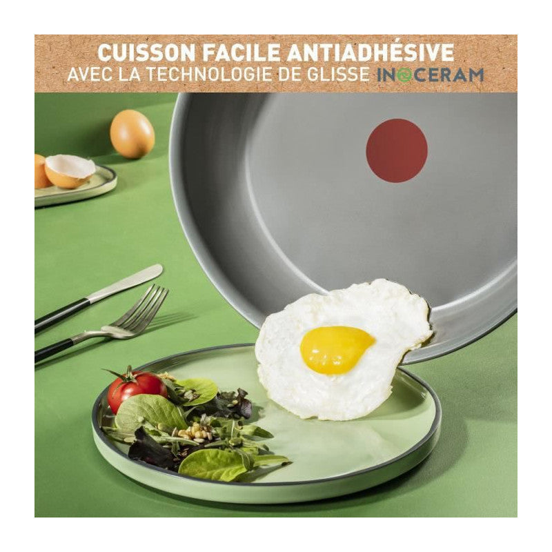 Tefal Ingenio Lot De 3 Pieces, Poele 28 Cm, Casserole 18 Cm, Poignée, Induction, Céramique, Fabriqué En France, Renew L260930 Seb