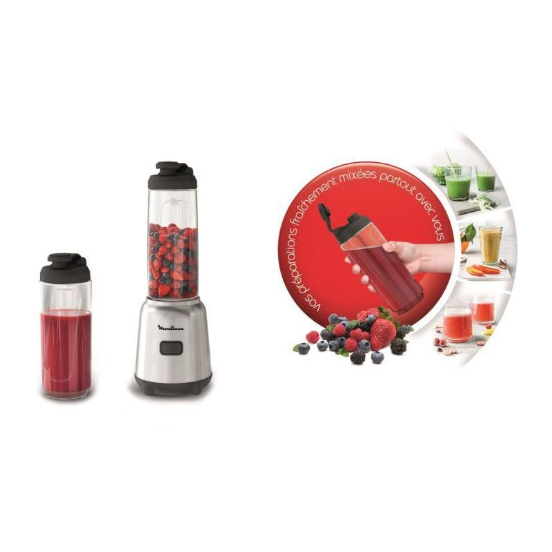 Moulinex blender mixeur, 300 w, 2 bouteilles tritan à emporter, 4 lames amovibles, compact Moulinex