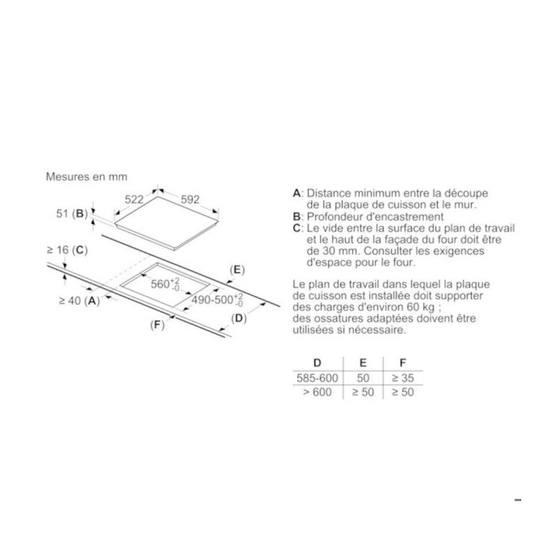 Table De Cuisson A Induction -   Série 2 - 3 Foyers - 52,2 X 59,2 X 5,1 Cm - Puc611aa5e - Noir Bosch