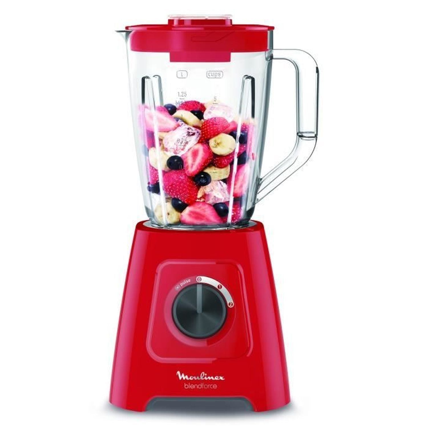 Moulinex blender électrique, mixeur, 600 w, bo1,25 l, 5 programmes, 4 lames amovibles, smoothies, glace pilée Moulinex