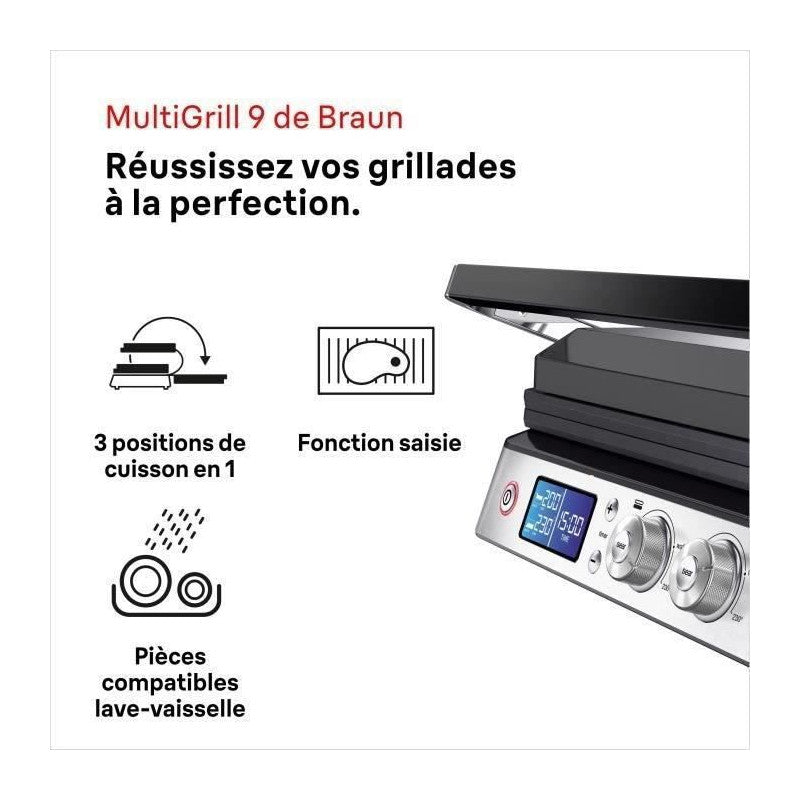 Grill Multifonctions -   - Multi Grill 9 - 2000 W - 3 Positions De Chauffe - Noir / Acier Braun