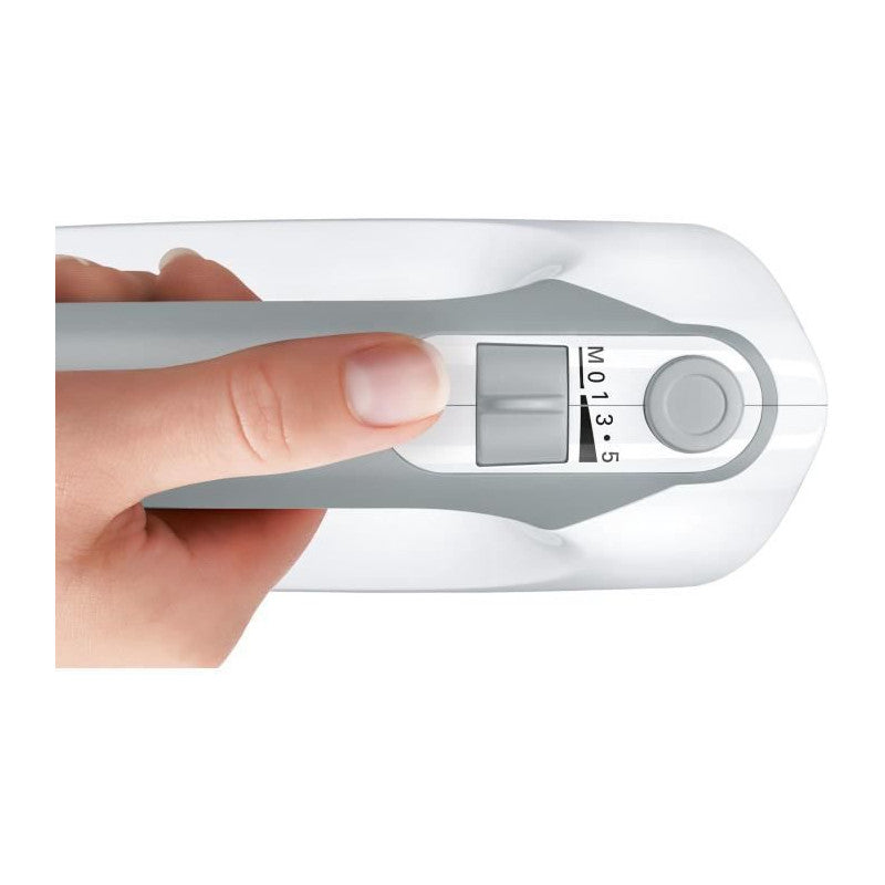 Batteur Ergomixx 450 W -   Mfq36400 Blanc/gris - 5 Vitesses+turbo - 2 Fouets Inox - 2 Crochets Pétrisseurs Inox - Bosch