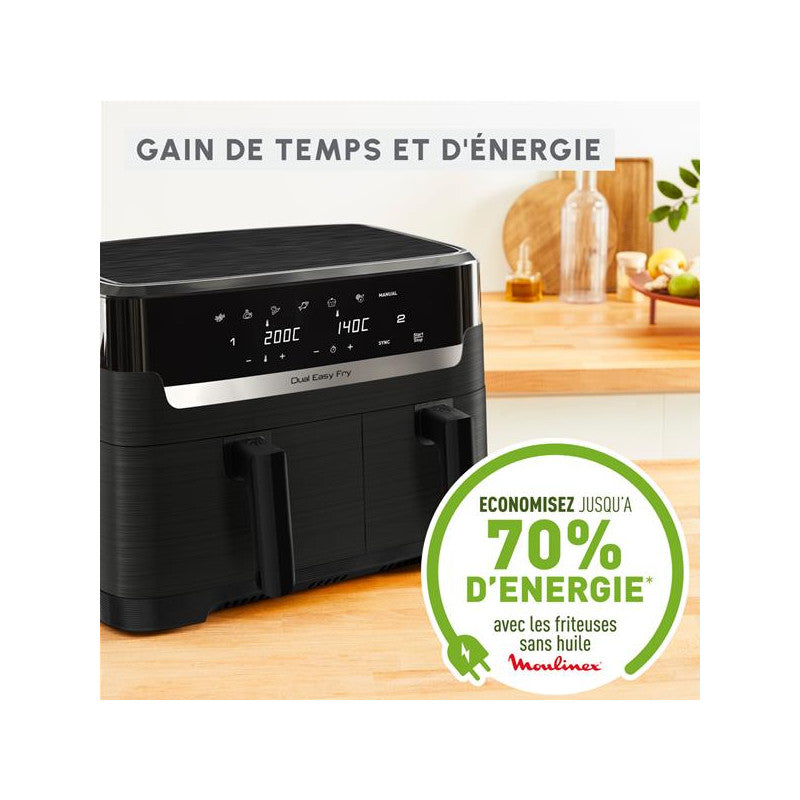 Air Fryer Easy Fry 2 Tiroirs Mega 8,3l 2020w  7prog 80a 200°c Inox   - Ez901n20 Moulinex