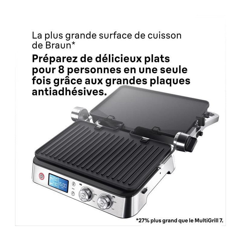 Grill Multifonctions -   - Multi Grill 9 - 2000 W - 3 Positions De Chauffe - Noir / Acier Braun