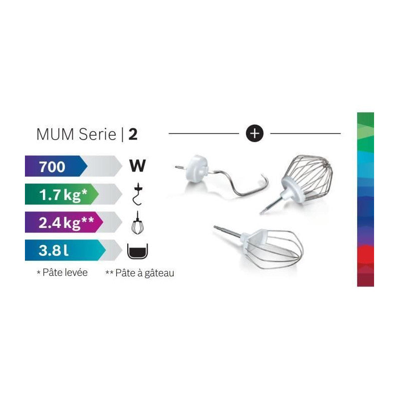 Robot Pâtissier   Serie 2 Mums2aw00 - 700 W - 4 Vitesses - 3,8 L - Blanc Bosch