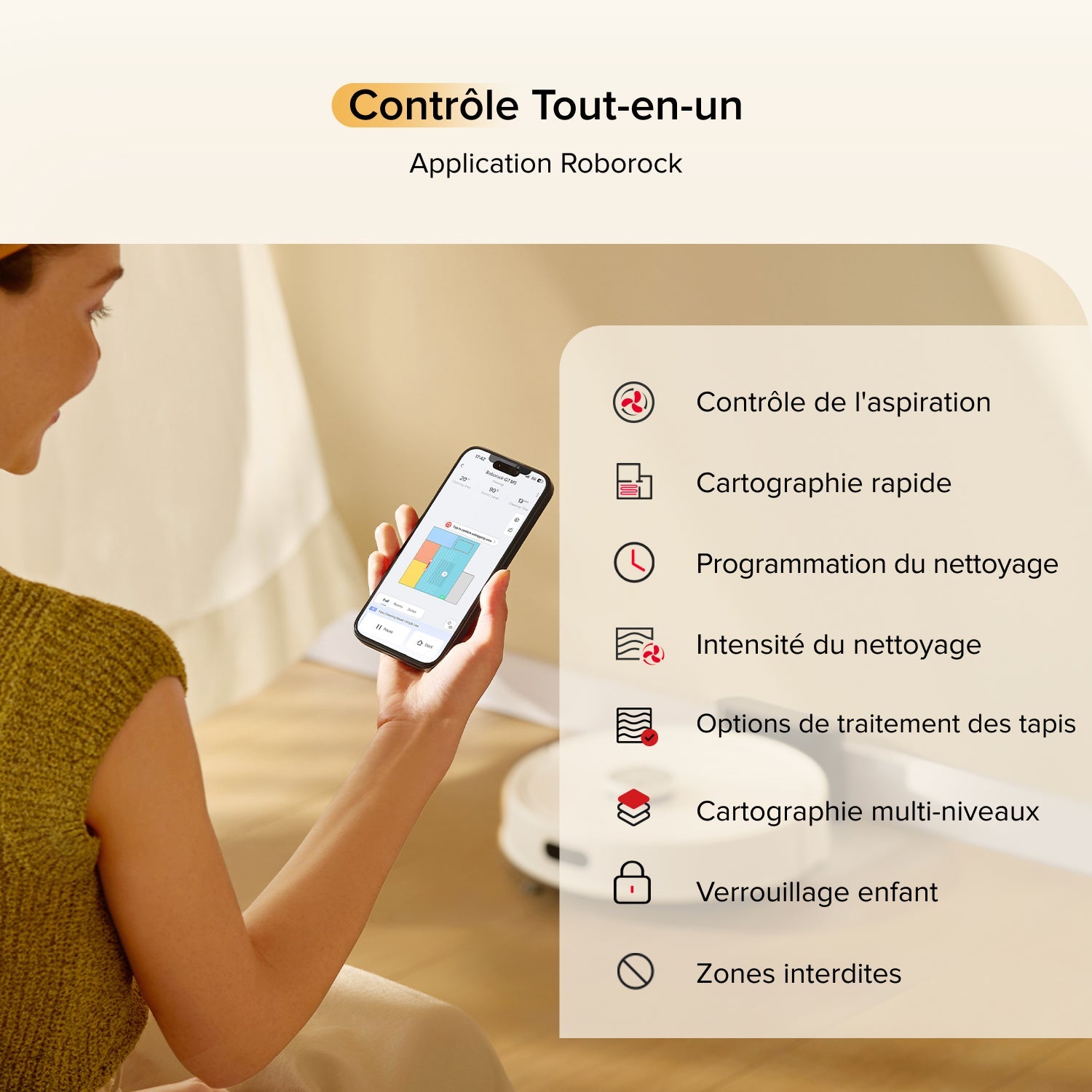 Roborock Q7 M5 Aspirateur Robot – Contrôle via Appli, Nettoyage Programmable, Cartographie Multi-Étages