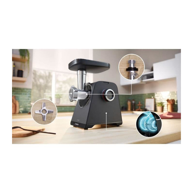 Hachoir A Viande Série 4 -   - Mfws430b - 3 Grilles De Hachoir - Marche Arriere - Noir Bosch