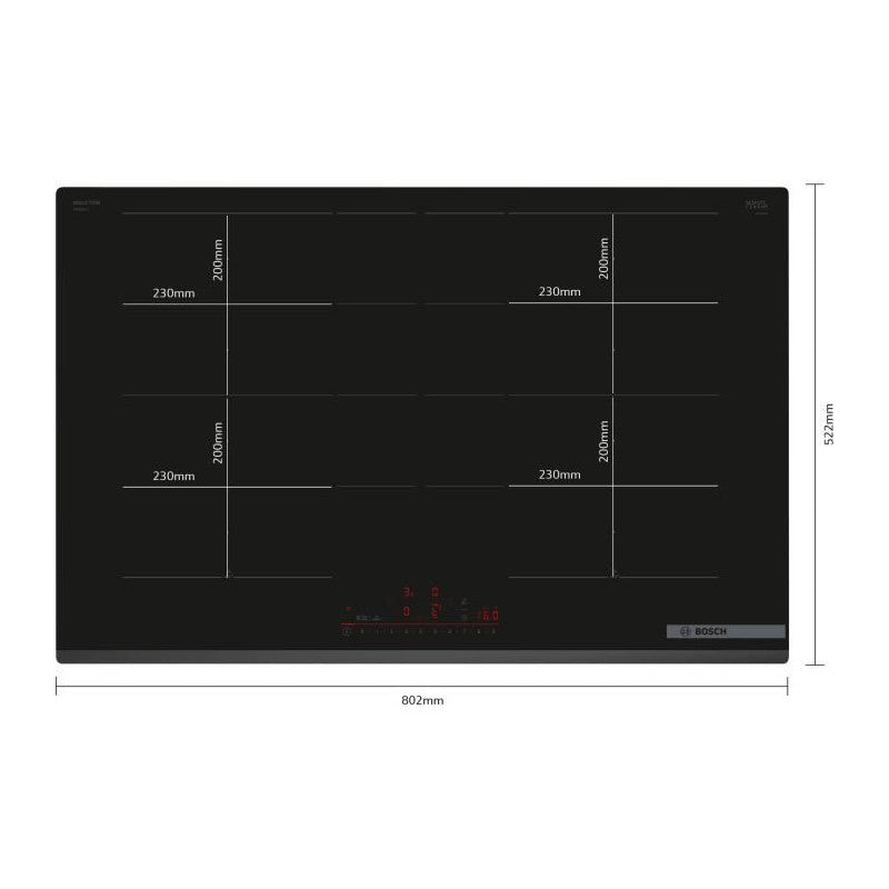 Table De Cuisson A Induction -   - 4 Foyers - 52,2 X 80,2 X 5,1 Cm - Pxy83khc1e - Noir Bosch