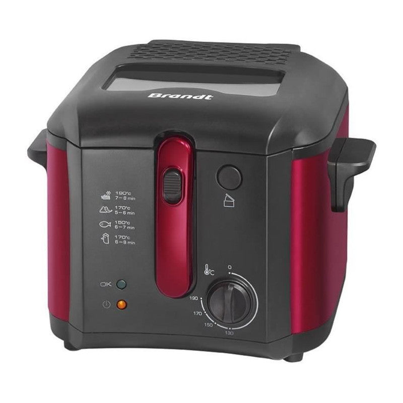 Friteuse électrique -   - Fri25r - Cuve Fixe - 2,5 L D'huile + 1kg De Frites - Hublot De Contrôle - Rouge / Noir Brandt