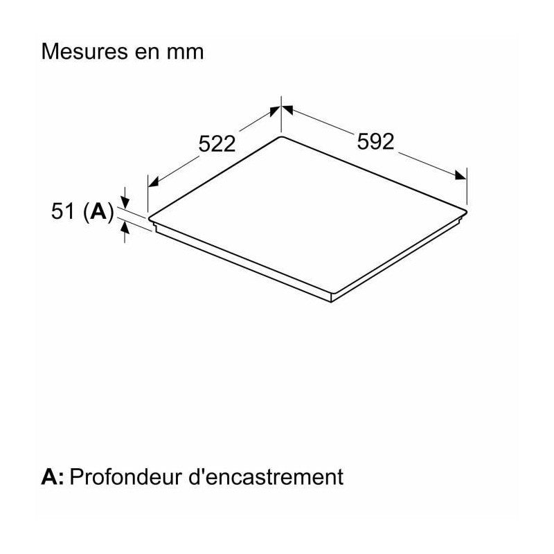Table Induction 60 Cm -   Série 6 - 4 Foyers - Noir - H5,1 X L59,2 X52,2 Cm - Pie631hb1e Bosch
