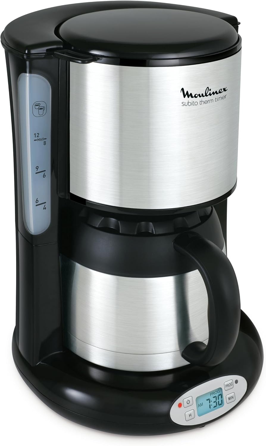 cafetière électrique programmable de 0,9L pour 8 a 12 tasses avec écran LCD 800W gris noir Moulinex