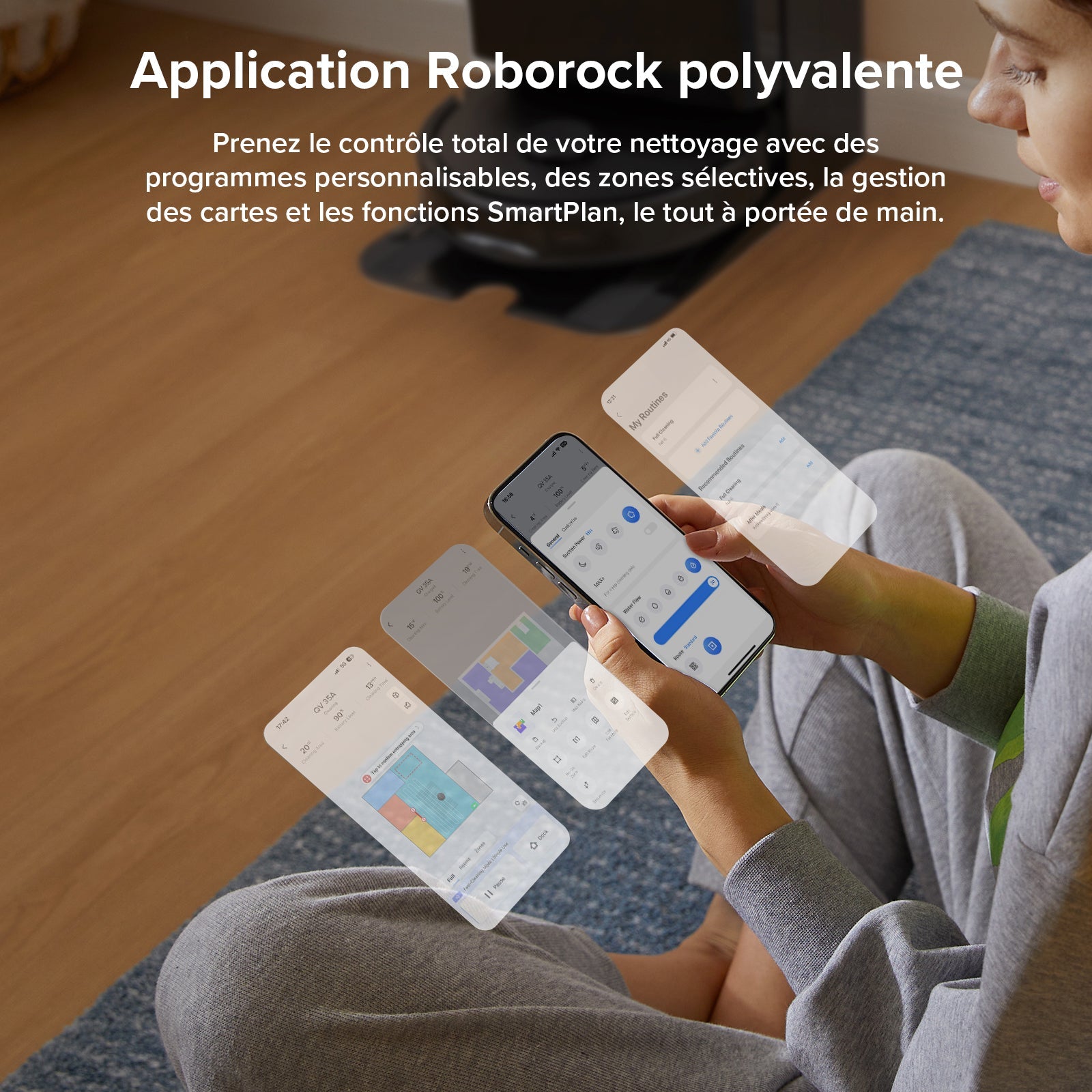 Roborock QV 35A Set Aspirateur Robot et Laveur – Station Multifonction, Nettoyage Personnalisé, Cartographie Multi-Étages