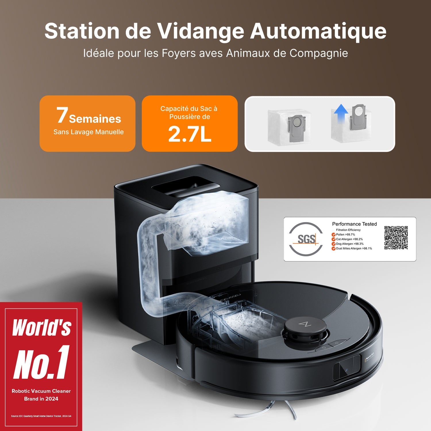 Roborock Q10 X5+ robot aspirateur avec station de vidage automatique