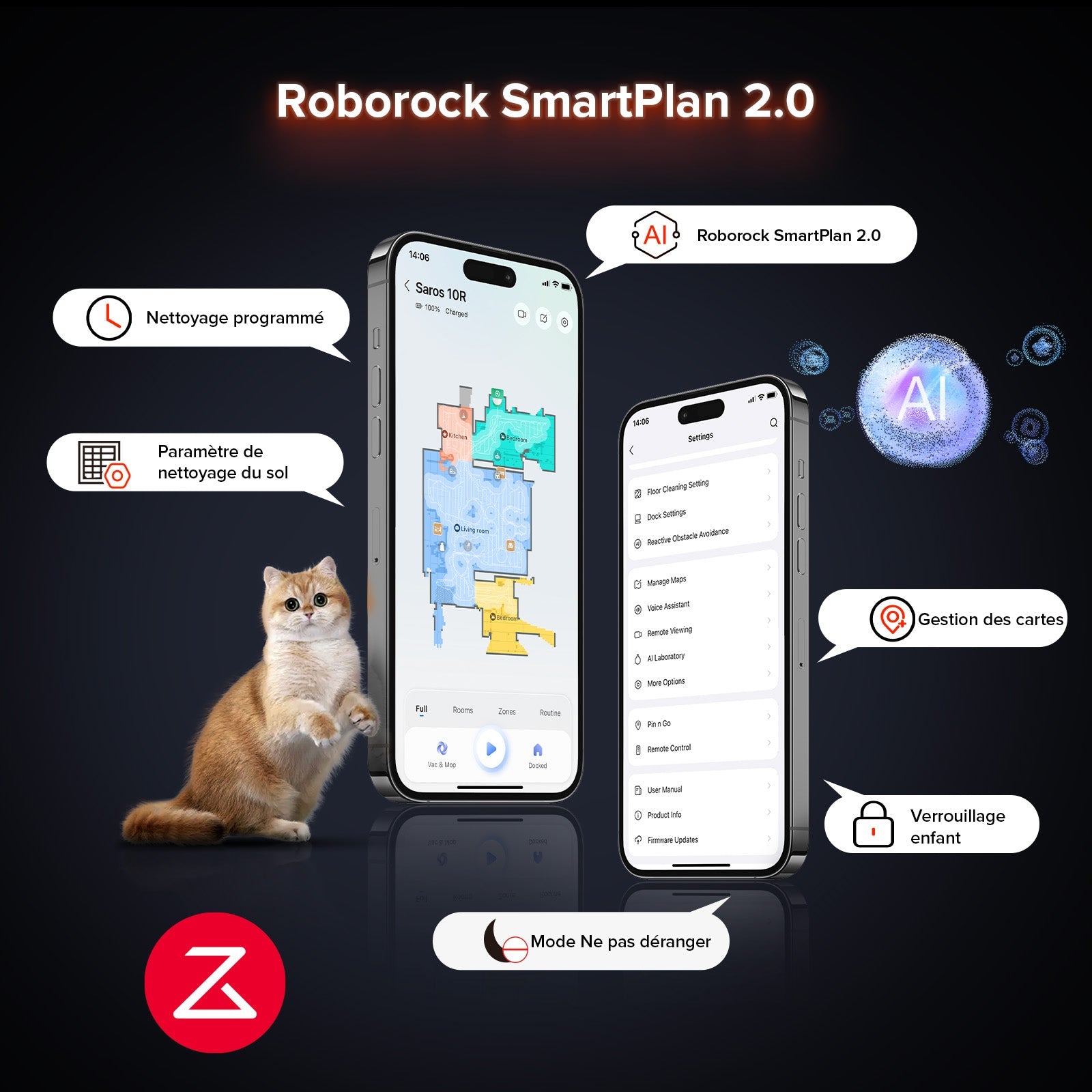 Roborock Saros 10R robot aspirateur laveur avec station d’accueil multifonctionnelle 4.0