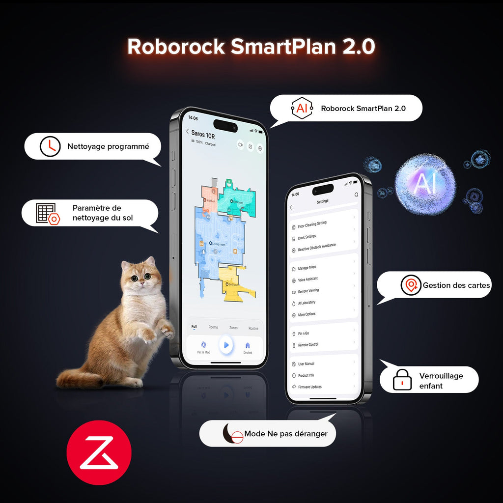 Roborock Saros 10R Aspirateur Robot – Système Double Anti-Enchevêtrement, Zéro Cheveux Coincés, Idéal pour les Tapis
