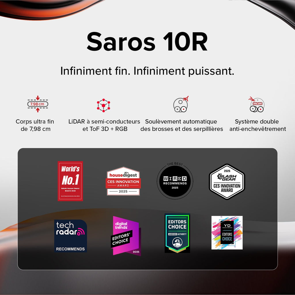 Roborock Saros 10R Aspirateur Robot – Système Double Anti-Enchevêtrement, Zéro Cheveux Coincés, Idéal pour les Tapis