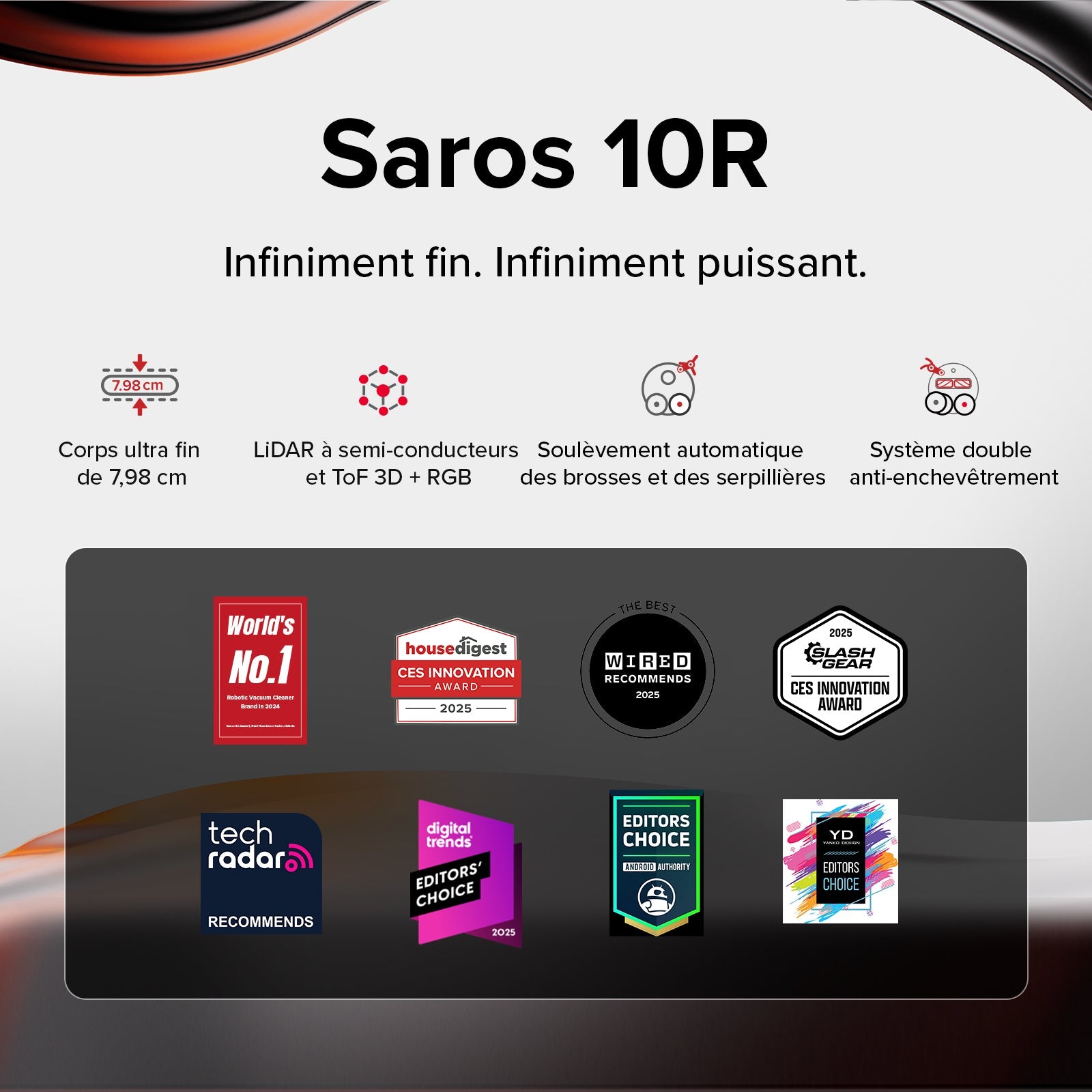 Roborock Saros 10R Aspirateur Robot – Système Double Anti-Enchevêtrement, Zéro Cheveux Coincés, Idéal pour les Tapis