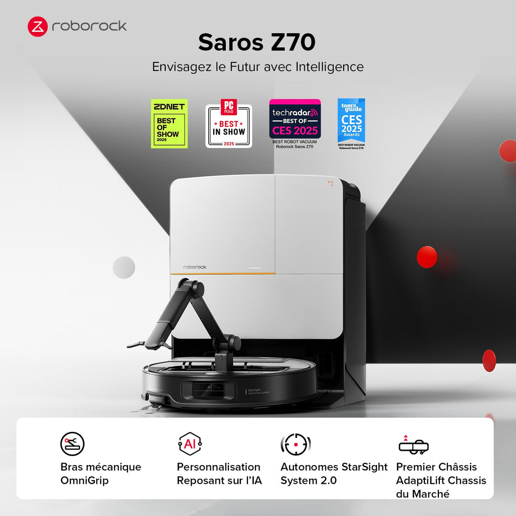 Roborock Saros Z70 robot aspirateur laveur avec bras mécanique OmniGrip™