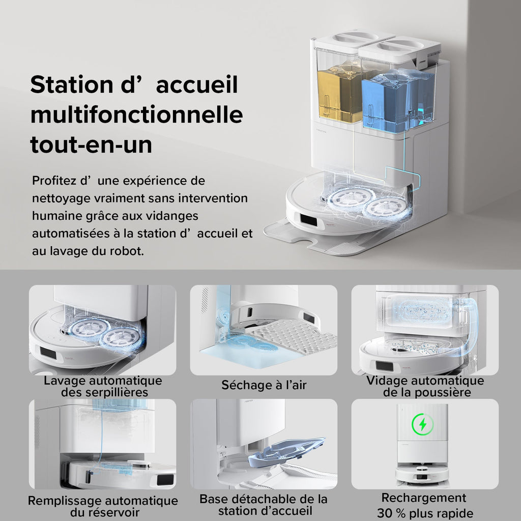 Roborock QV 35A Set ( Qrevo S amélioré ) robot aspirateur laveur avec station d’accueil multifonctionnelle