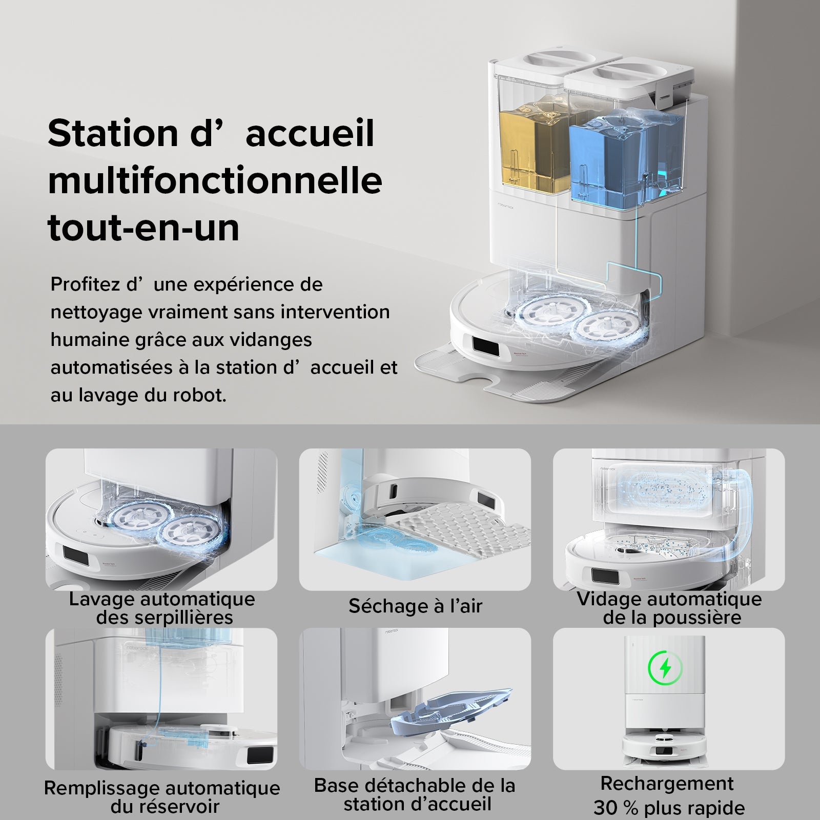 Roborock QV 35A Set Aspirateur Robot et Laveur – Station Multifonction, Nettoyage Personnalisé, Cartographie Multi-Étages