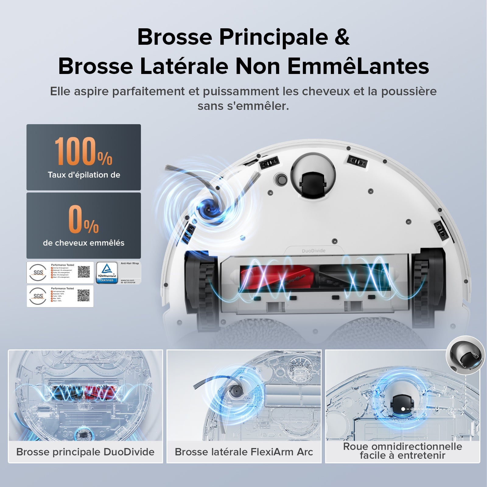 Roborock Qrevo Edge S5A Aspirateur Robot – Station de Lavage Automatique, Patins Rotatifs Relevables, Idéal pour Tapis