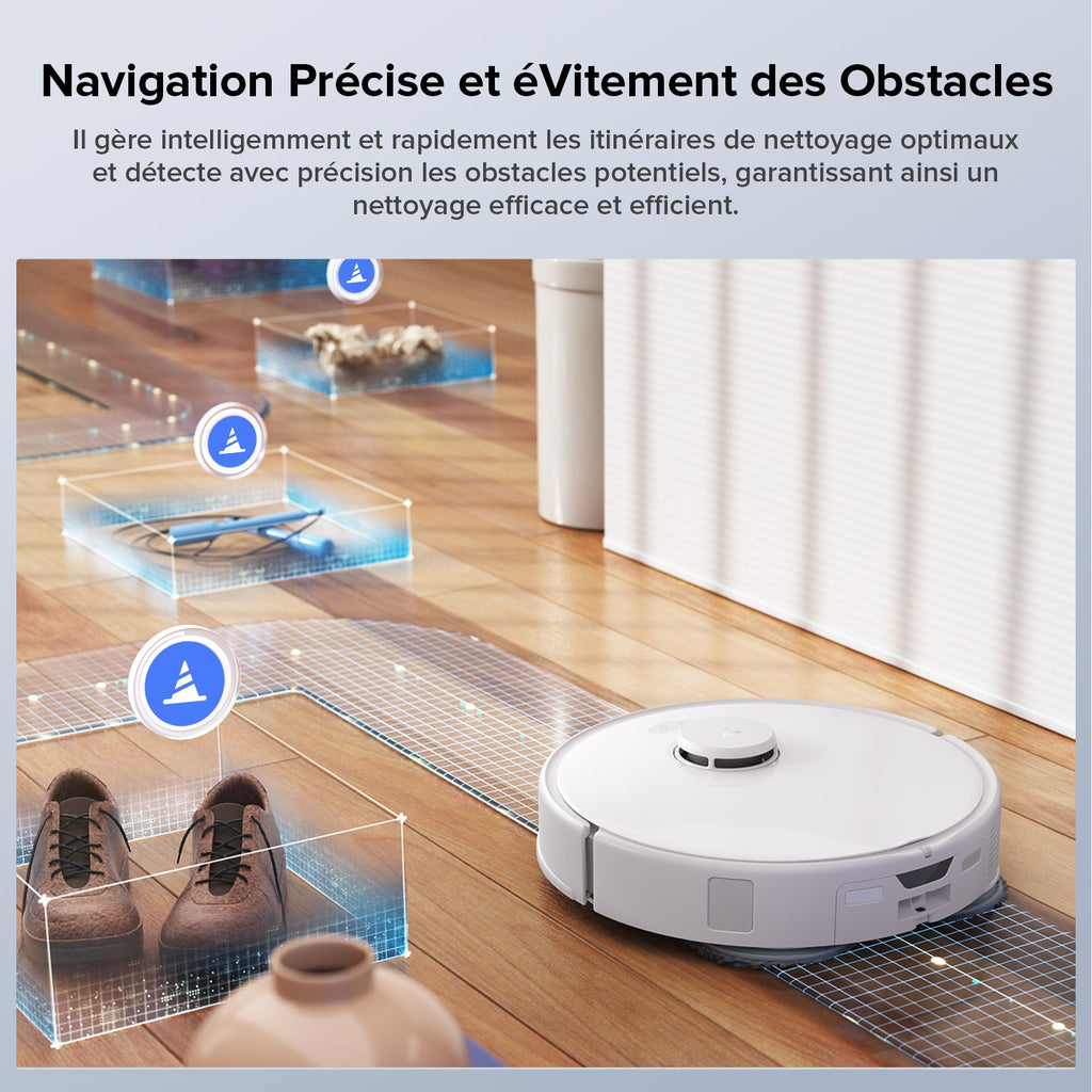 Roborock Qrevo Edge S5A Aspirateur Robot – Station de Lavage Automatique, Patins Rotatifs Relevables, Idéal pour Tapis