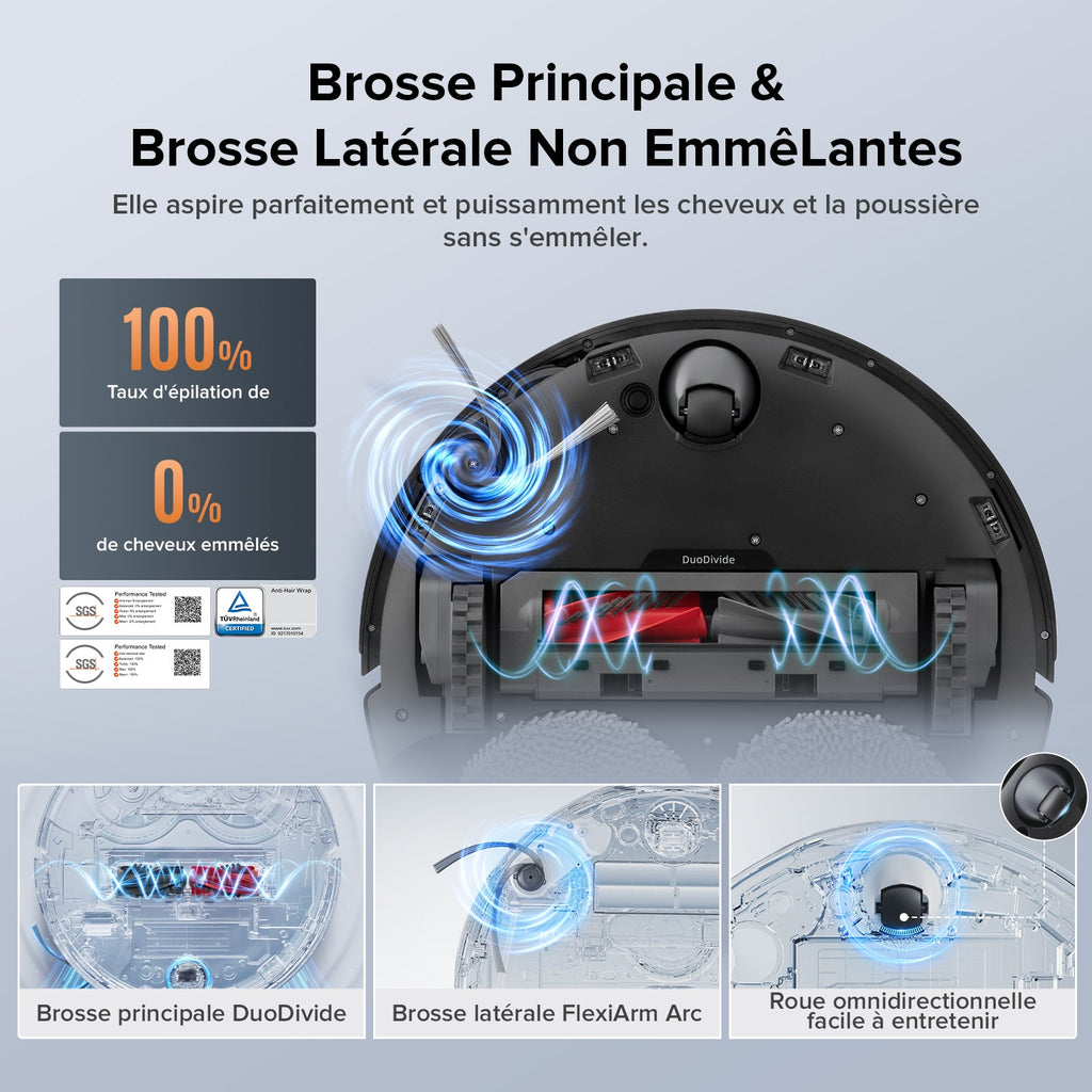 Roborock Qrevo Edge S5A Aspirateur Robot – Station de Lavage Automatique, Patins Rotatifs Relevables, Idéal pour Tapis