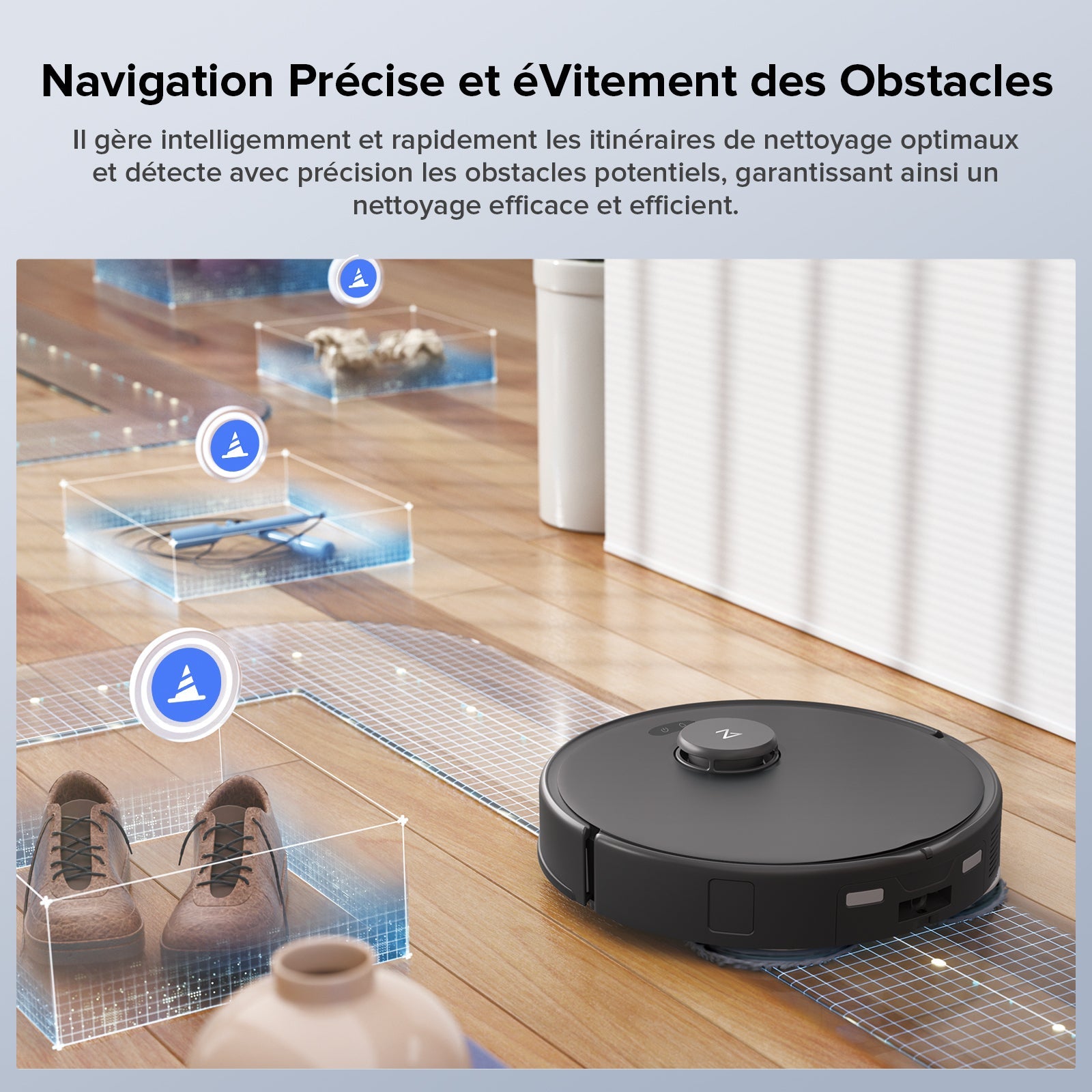 Roborock Qrevo Edge S5A Aspirateur Robot – Station de Lavage Automatique, Patins Rotatifs Relevables, Idéal pour Tapis