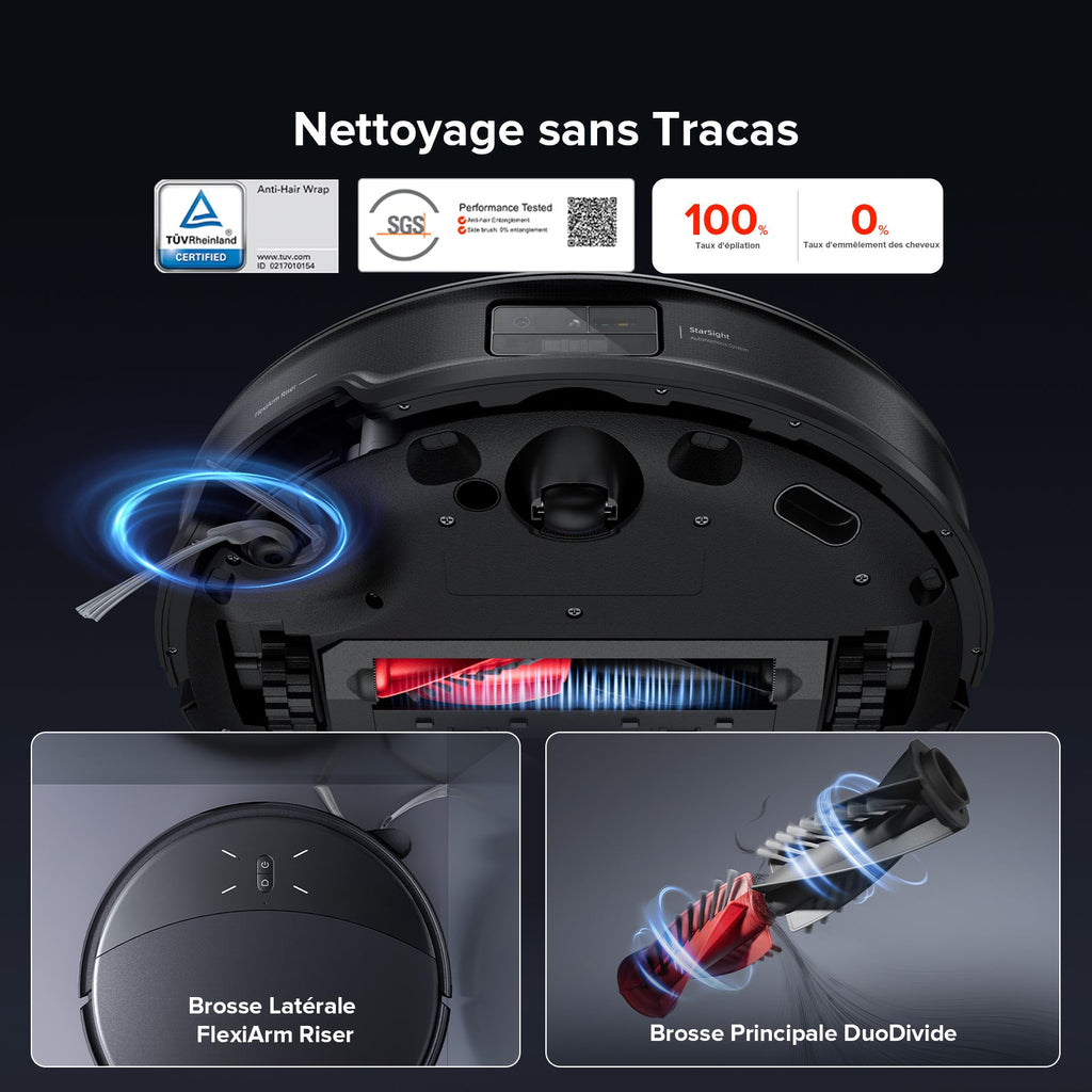 Roborock Saros 10R Aspirateur Robot – Design Ultraplat 3,14", Roues à Trois Niveaux pour Soulèvement Polyvalent, Noir