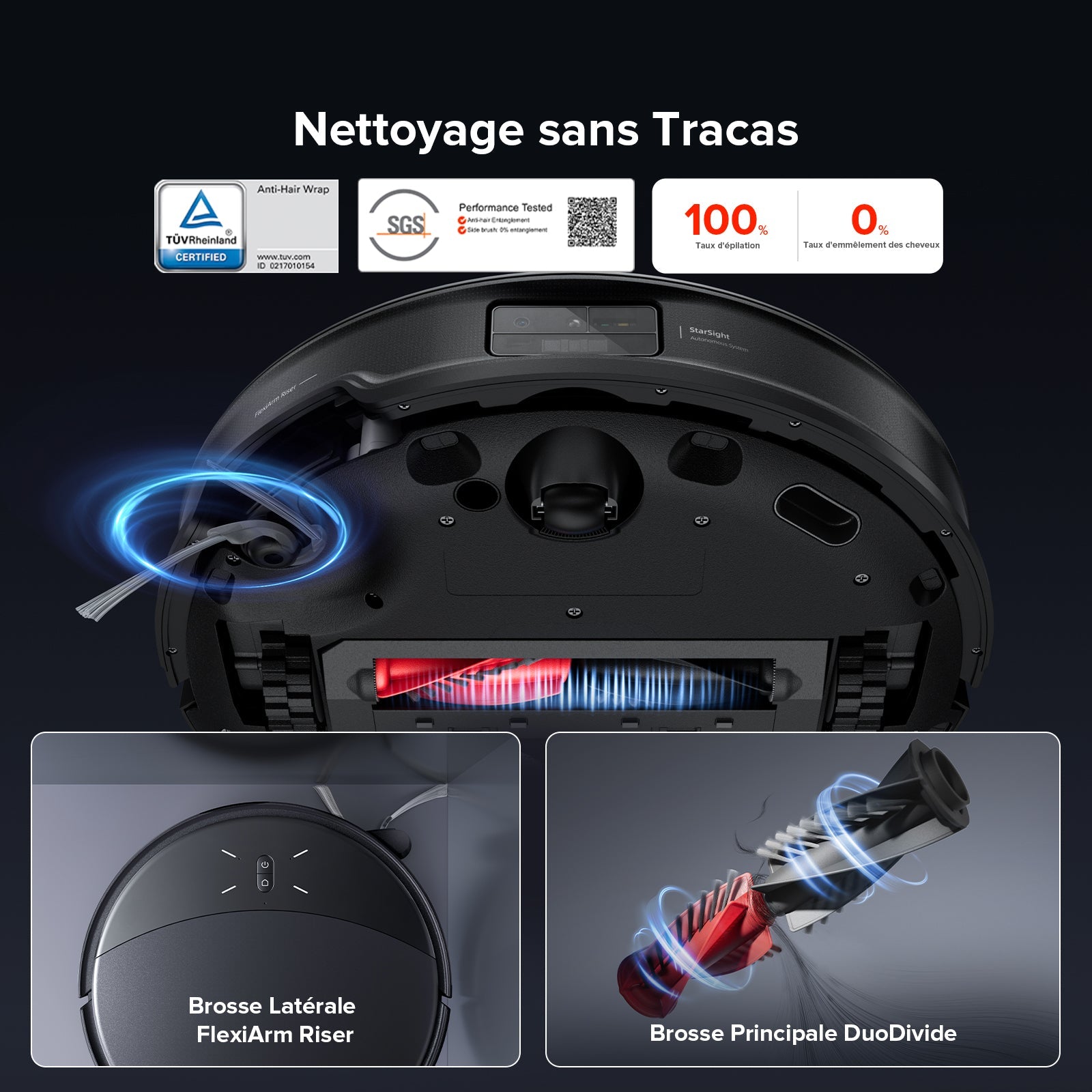 Roborock Saros 10R Aspirateur Robot – Design Ultraplat 3,14", Roues à Trois Niveaux pour Soulèvement Polyvalent, Noir