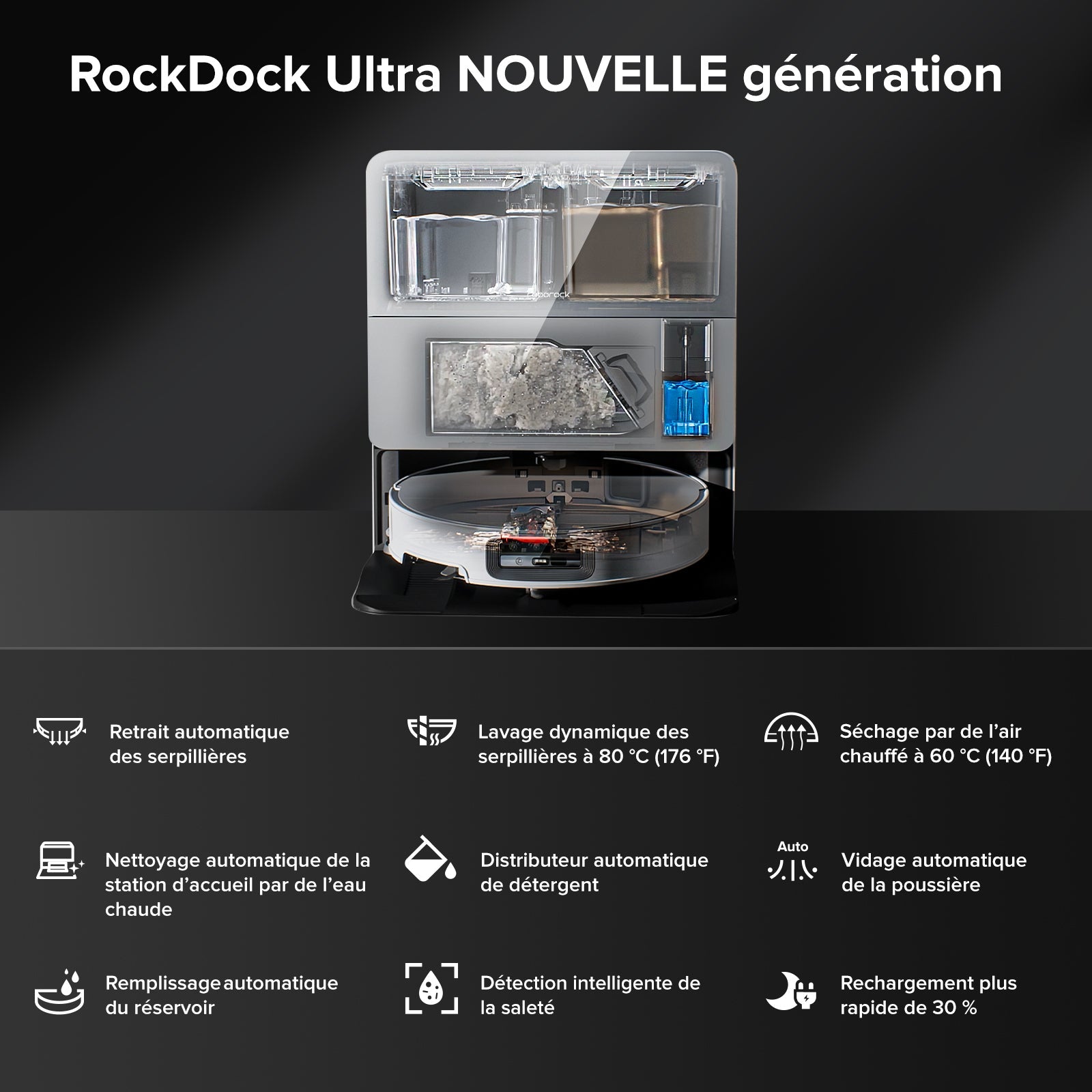 Roborock Saros 10 ( S8 MaxV Ultra amélioré ) robot aspirateur laveur avec station d’accueil multifonctionnelle RockDock® Ultra
