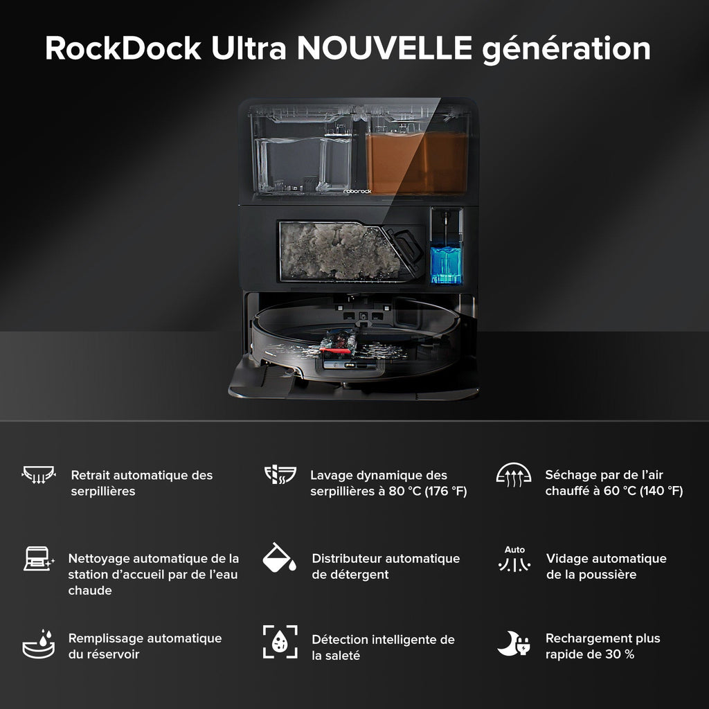 Roborock Saros 10 ( S8 MaxV Ultra amélioré ) robot aspirateur laveur avec station d’accueil multifonctionnelle RockDock® Ultra