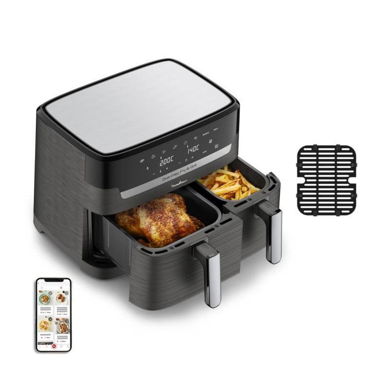 Friteuse Sans Huile- 8.3 l - 2 Tiroirs, Friteuse A Air Et Gril, 8 Programmes, Air Fryer, Dual Easy Fry&grill Ez905b20 Moulinex
