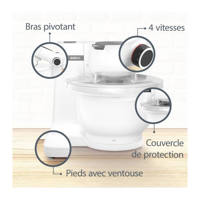 Robot Pâtissier   Serie 2 Mums2aw00 - 700 W - 4 Vitesses - 3,8 L - Blanc Bosch