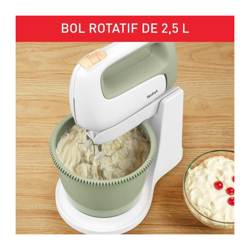 Robot Pâtissier, Batteur A Main, 500w, 5 Vitesses, Bol 2,5l, 2 Fouets + 2 Crochets-pétrin, Prep'mix+ Ht464010 Moulinex