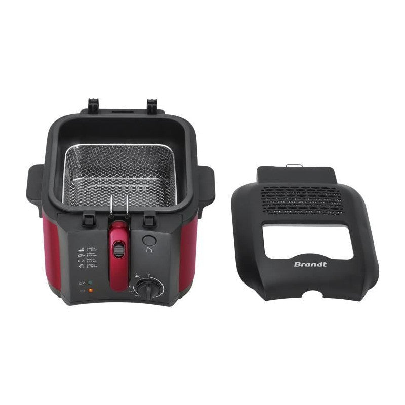 Friteuse électrique -   - Fri25r - Cuve Fixe - 2,5 L D'huile + 1kg De Frites - Hublot De Contrôle - Rouge / Noir Brandt