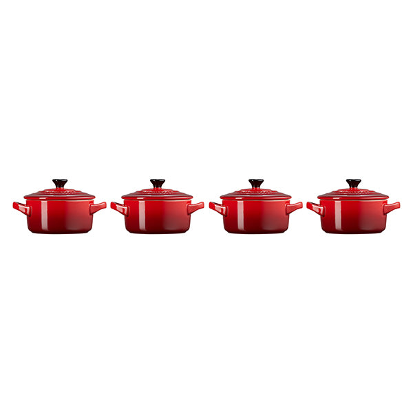 Set 4 mini-cocottes céramique 10 cm Cerise Le Creuset
