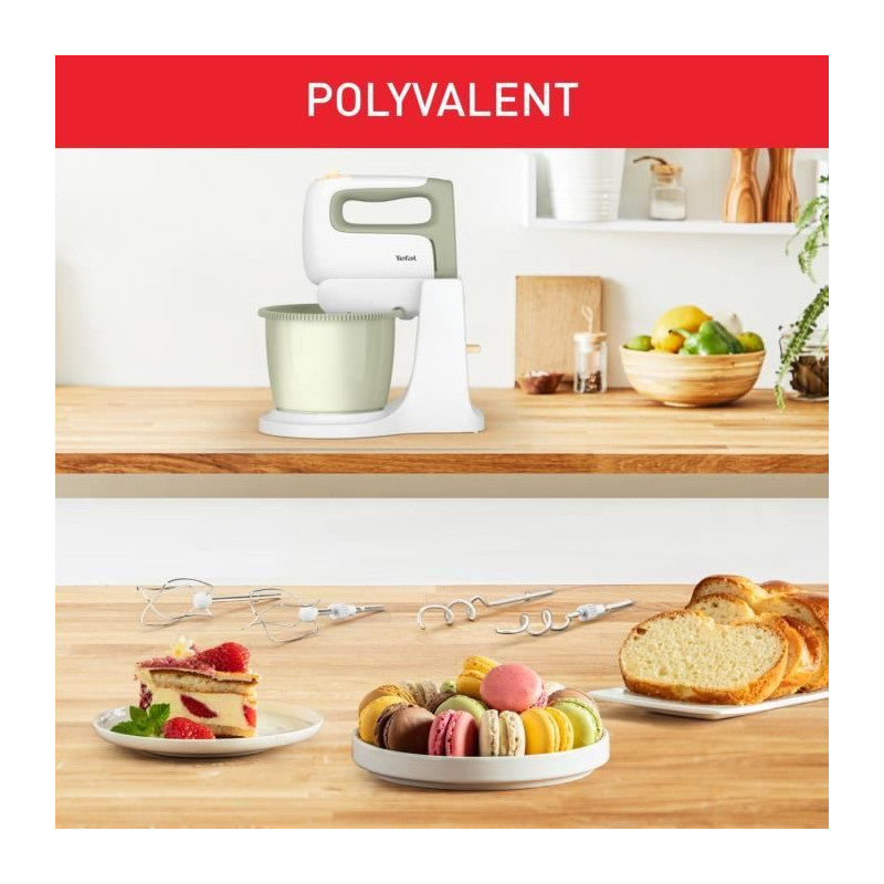 Robot Pâtissier, Batteur A Main, 500w, 5 Vitesses, Bol 2,5l, 2 Fouets + 2 Crochets-pétrin, Prep'mix+ Ht464010 Moulinex